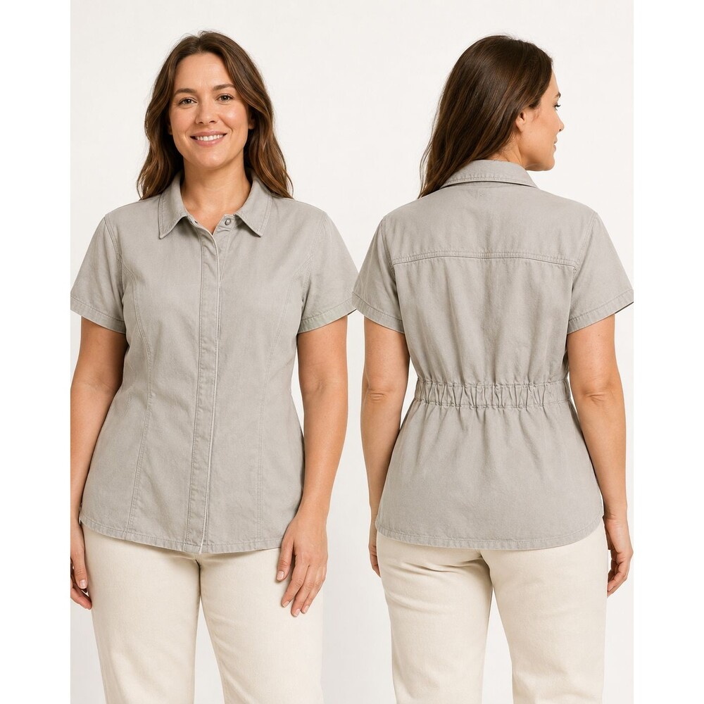 Abercrombie & Fitch Women XL Beige Twill Snap Front Tunic Shirt Cotton Lyocell